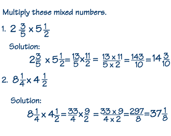 Fractions - Multiplying mixed numbers - Examples